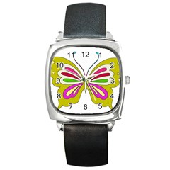 Color Butterfly  Square Leather Watch by Colorfulart23