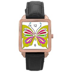 Color Butterfly  Rose Gold Leather Watch  by Colorfulart23