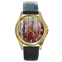 Swamp2 Filtered Round Leather Watch (gold Rim) 