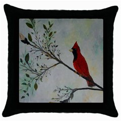 Sweet Red Cardinal Black Throw Pillow Case