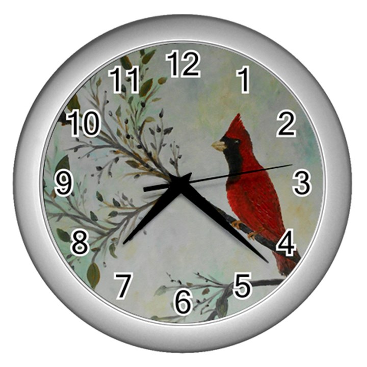 Sweet Red Cardinal Wall Clock (Silver)