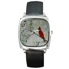 Sweet Red Cardinal Square Leather Watch