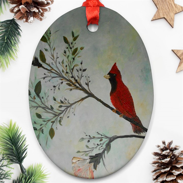 Sweet Red Cardinal Oval Ornament (Two Sides)