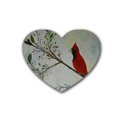 Sweet Red Cardinal Drink Coasters 4 Pack (heart)  by rokinronda