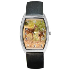 Deer In Nature Tonneau Leather Watch