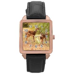 Deer In Nature Rose Gold Leather Watch 