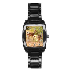 Deer In Nature Stainless Steel Barrel Watch