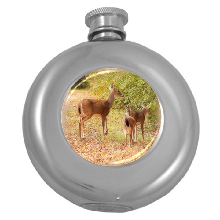 Deer in Nature Hip Flask (Round)