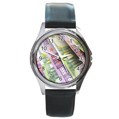 Just Gimme Money Round Leather Watch (silver Rim) by StuffOrSomething