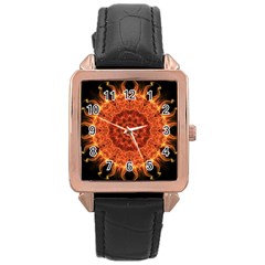 Flaming Sun Rose Gold Leather Watch  by Zandiepants