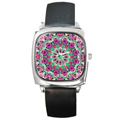 Flower Garden Square Leather Watch