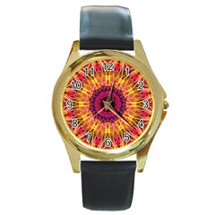 Gemstone Dream Round Leather Watch (gold Rim)  by Zandiepants