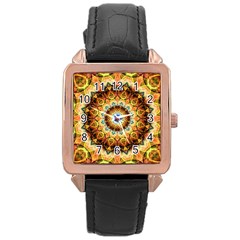 Ochre Burnt Glass Rose Gold Leather Watch  by Zandiepants