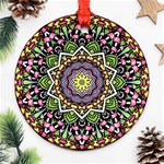 Psychedelic Leaves Mandala Round Ornament Front