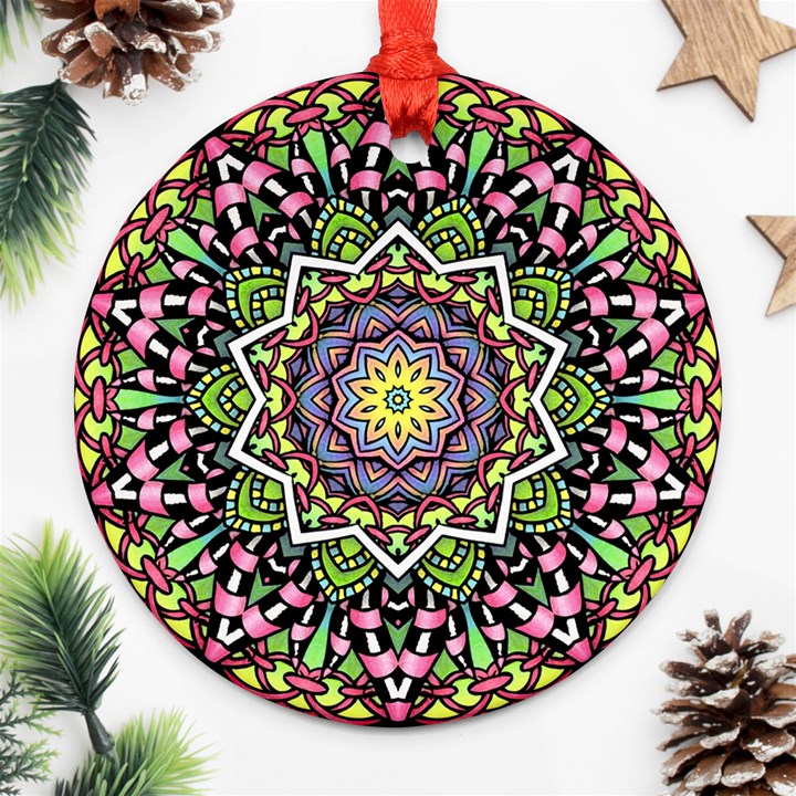 Psychedelic Leaves Mandala Round Ornament