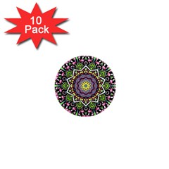 Psychedelic Leaves Mandala 1  Mini Button Magnet (10 Pack) by Zandiepants