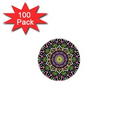 Psychedelic Leaves Mandala 1  Mini Button (100 Pack) by Zandiepants