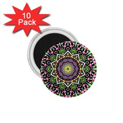 Psychedelic Leaves Mandala 1 75  Button Magnet (10 Pack) by Zandiepants