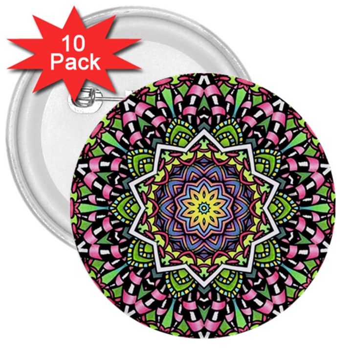 Psychedelic Leaves Mandala 3  Button (10 pack)