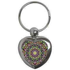 Psychedelic Leaves Mandala Key Chain (heart) by Zandiepants