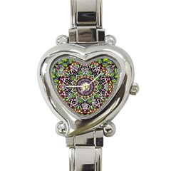 Psychedelic Leaves Mandala Heart Italian Charm Watch  by Zandiepants