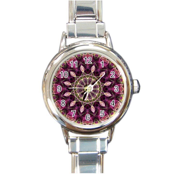 Purple Flower Round Italian Charm Watch