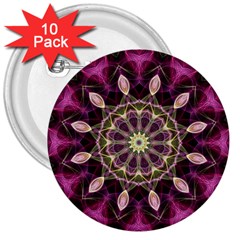 Purple Flower 3  Button (10 Pack)