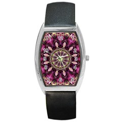 Purple Flower Tonneau Leather Watch by Zandiepants