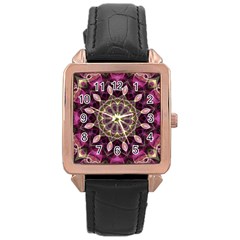 Purple Flower Rose Gold Leather Watch  by Zandiepants