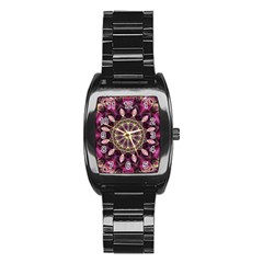 Purple Flower Stainless Steel Barrel Watch by Zandiepants