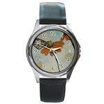 Monarch Round Leather Watch (Silver Rim) Front