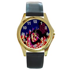 My Dragon Round Leather Watch (gold Rim) 