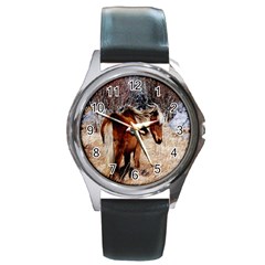 Pretty Pony Round Leather Watch (silver Rim)