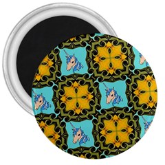 Orange Unicorn 3  Button Magnet