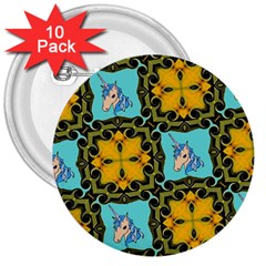 Orange Unicorn 3  Button (10 Pack)