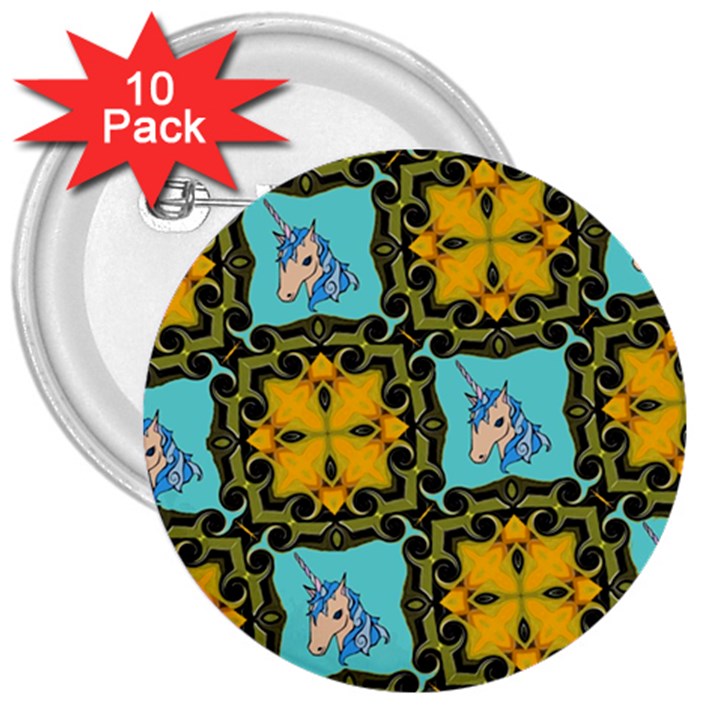 Orange Unicorn 3  Button (10 pack)