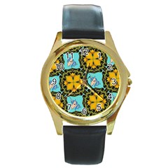 Orange Unicorn Round Leather Watch (gold Rim) 