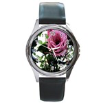 Rose Round Leather Watch (Silver Rim) Front