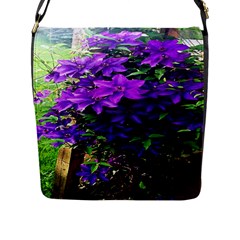 Purple Flowers Flap Closure Messenger Bag (Large)