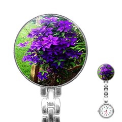 Purple Flowers Stainless Steel Nurses Watch by Rbrendes