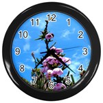 Pink Flower Wall Clock (Black) Front