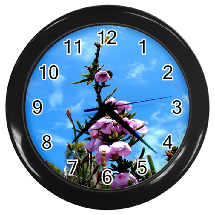 Pink Flower Wall Clock (Black)