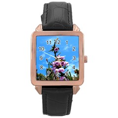 Pink Flower Rose Gold Leather Watch 