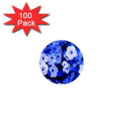 Blue Flowers 1  Mini Button Magnet (100 Pack) by Rbrendes