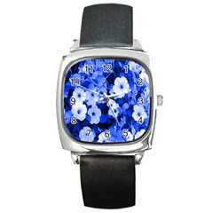 Blue Flowers Square Leather Watch