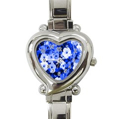 Blue Flowers Heart Italian Charm Watch  by Rbrendes