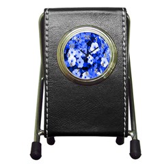 Blue Flowers Stationery Holder Clock