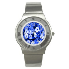 Blue Flowers Stainless Steel Watch (slim)