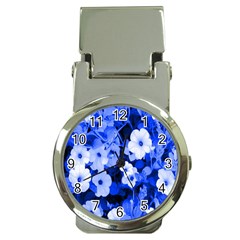 Blue Flowers Money Clip With Watch