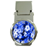 Blue Flowers Money Clip with Watch Front